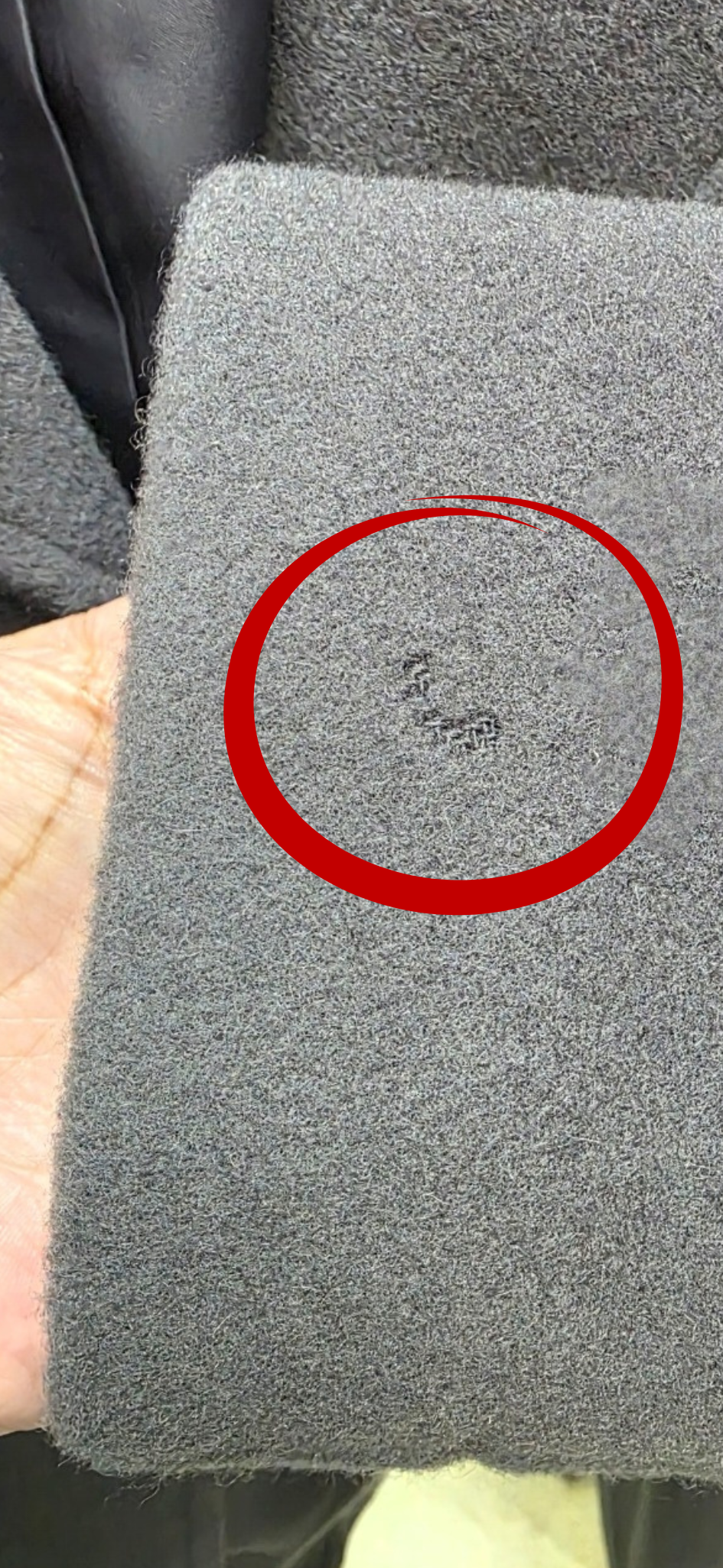 生地の虫食い穴（補修前）