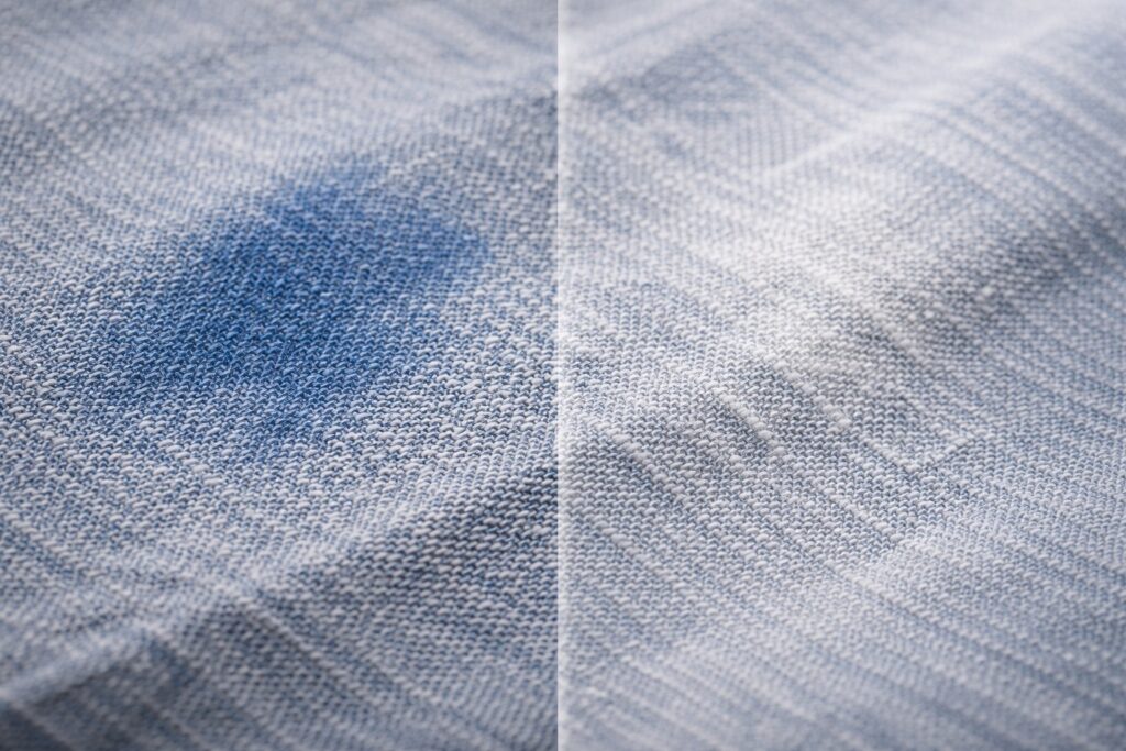 擦れで白っぽくシラけた薄いグレーデニムの表面の