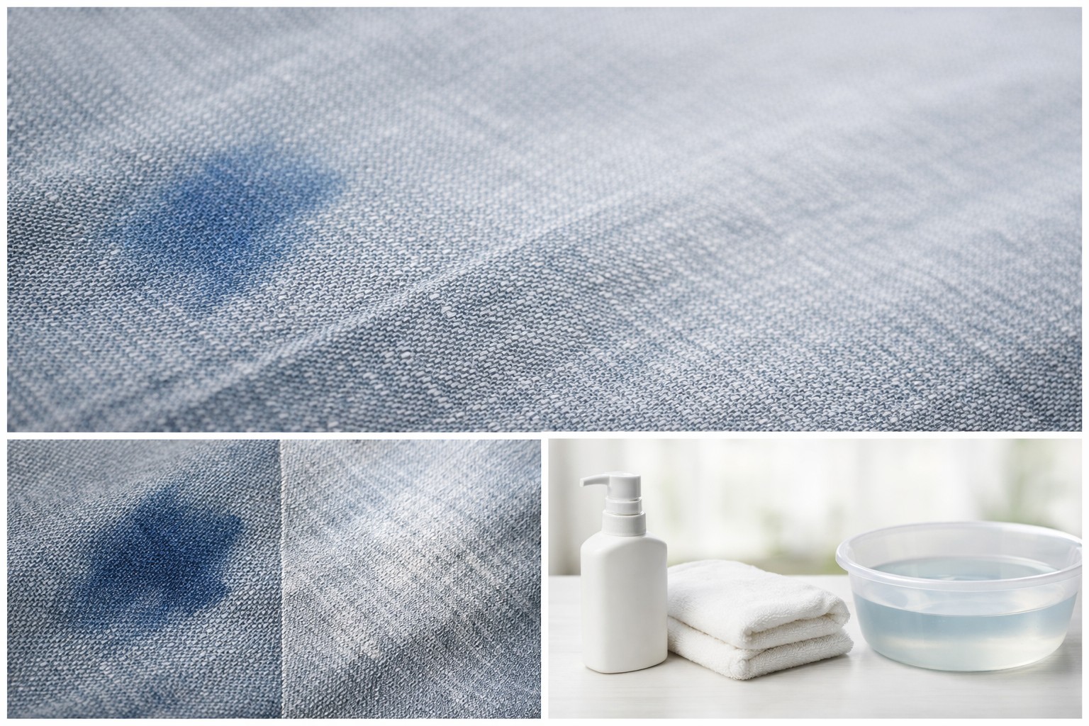 薄いグレーデニムに紺色の色移り跡が見える生地のアップ