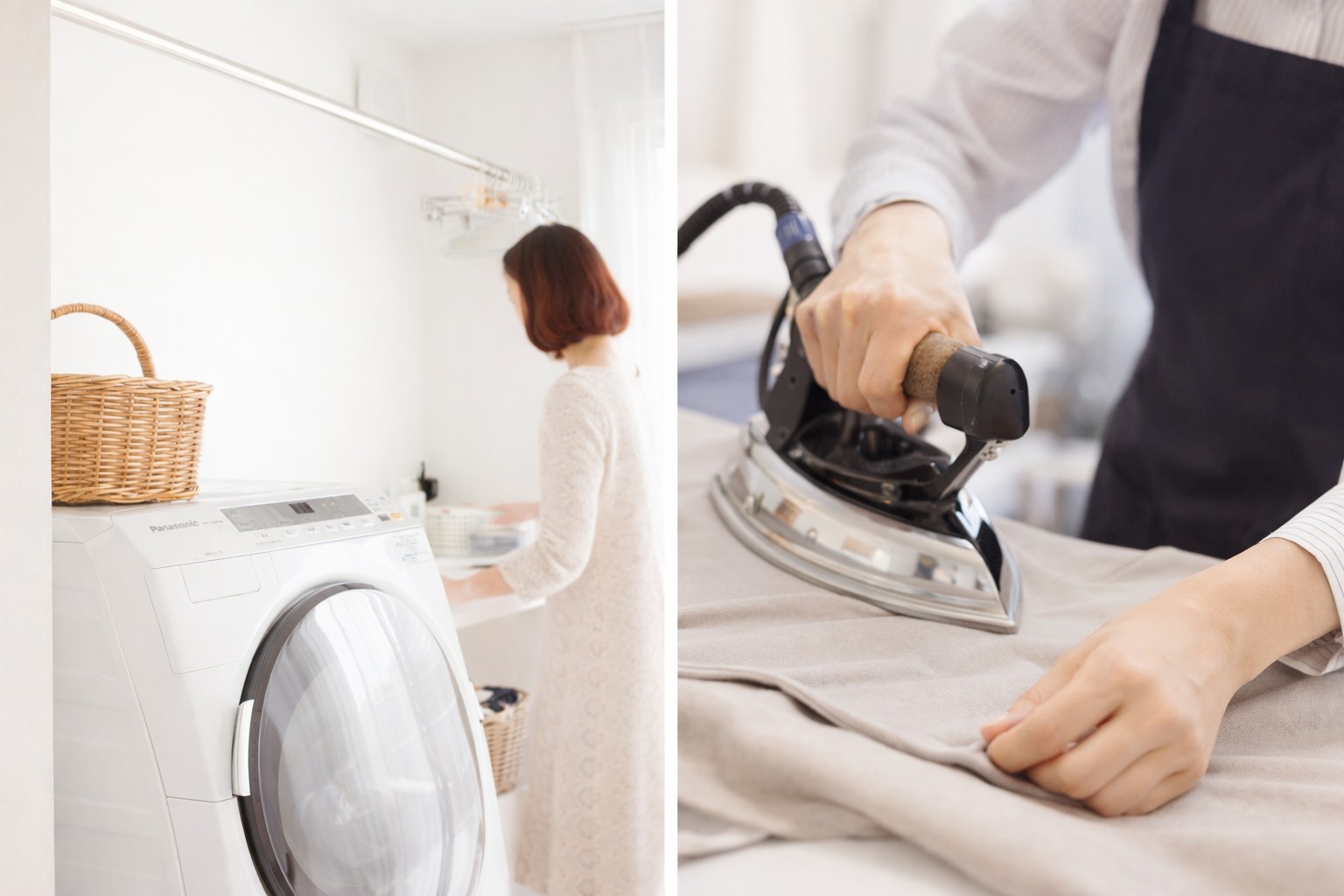 北九州市小倉南区で創業54年のクリーニング店が、服を丁寧に整えている作業風景