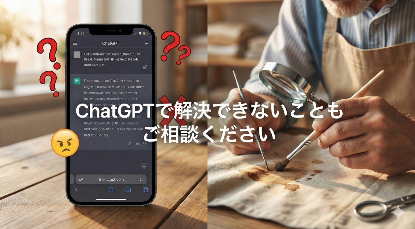 ChatGPTで解決できなことも、ご相談ください。クリーニングのこと染み抜きのこと。