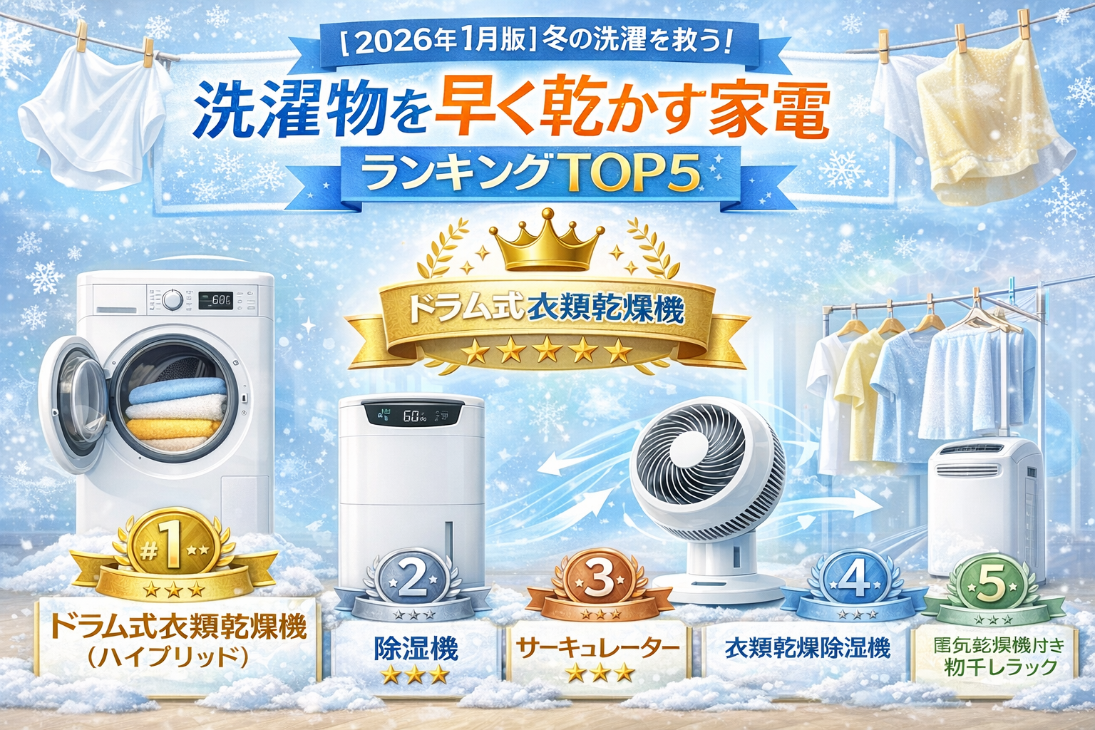 １月２月洗濯物を早く乾かす家電TOP５