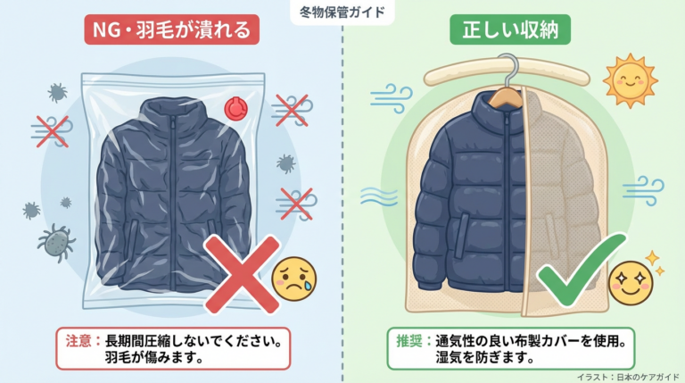 圧縮袋はNG？冬物ダウンの正しい収納方法